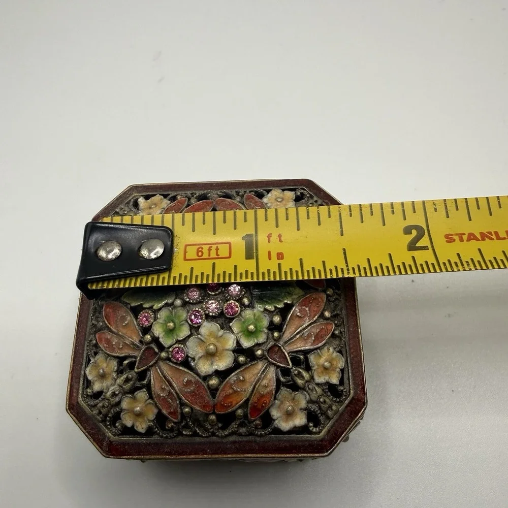 Vintage Style Dragonfly Floral Trinket Box Enamel Rhinestone‎ Jewelry Box